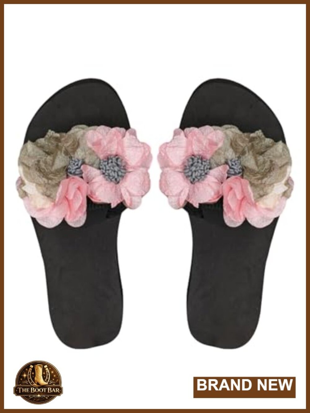 3D Floral Thick Sole Sandals Peep Toe Slip On Dressy Flat Slippers